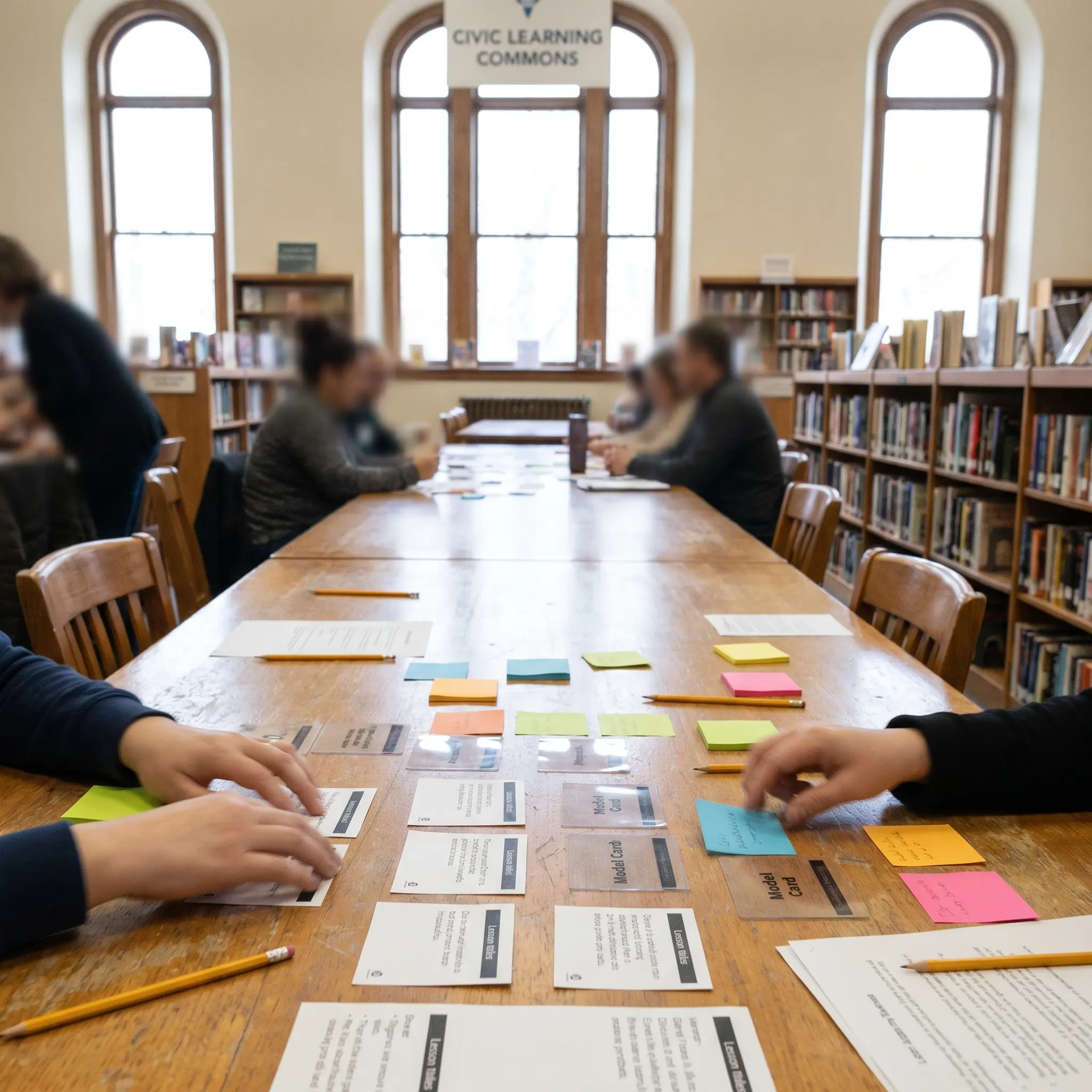 Printed lesson tiles and workshop materials for open AI literacy curriculum.